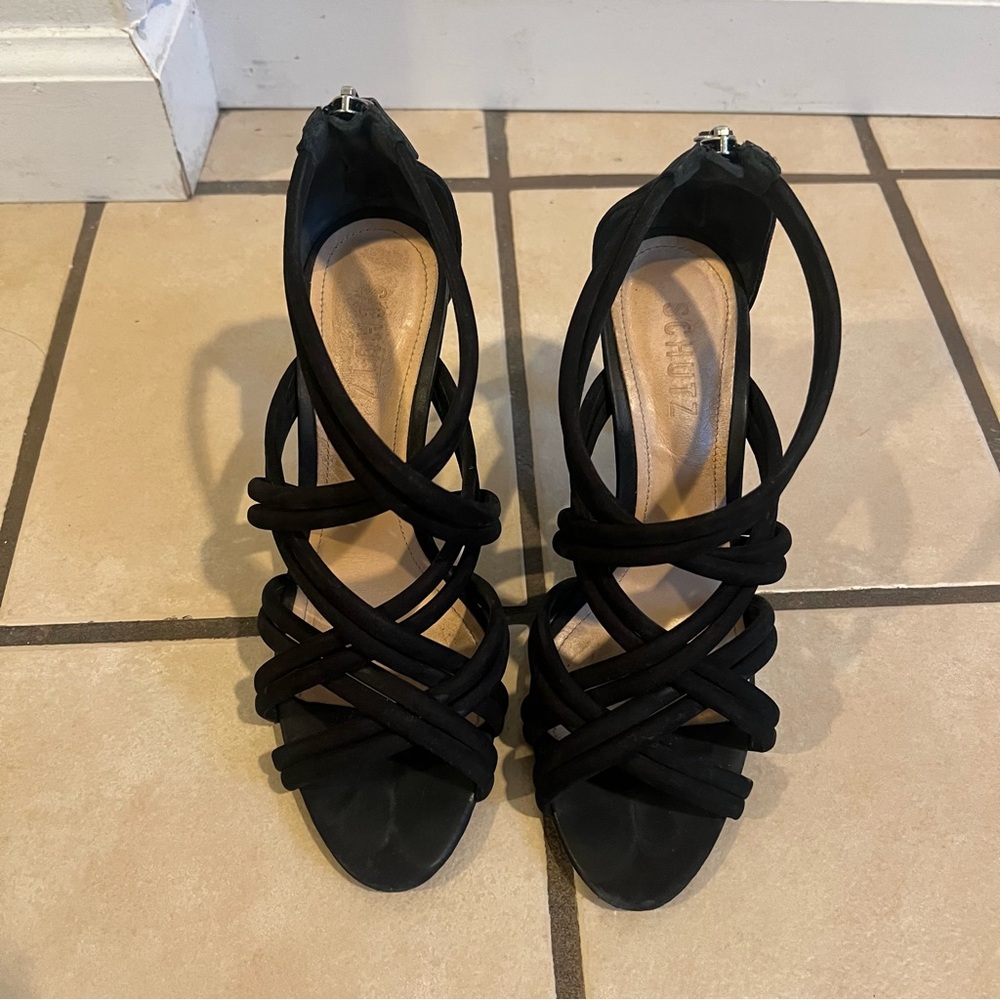 SCHUTZ Leather Black Strappy Heels